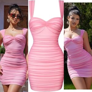 Pink Ruched Dress,  Sleeveless Bodycon Mini Dress – Sexy Summer Clubwear